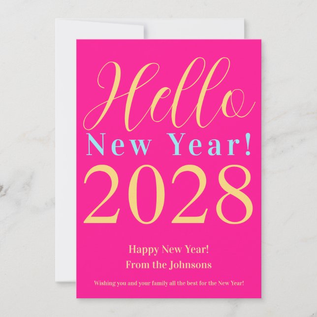 New Year's Eve Happy New Year Hot Pink Holiday Card (Front)