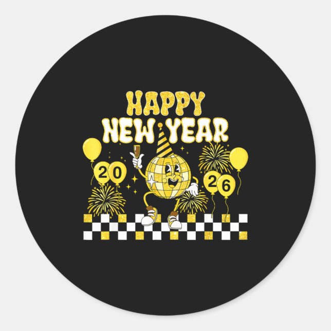 New Year's Eve Hello 2026 Happy New Year 2026 Disc Classic Round Sticker (Front)
