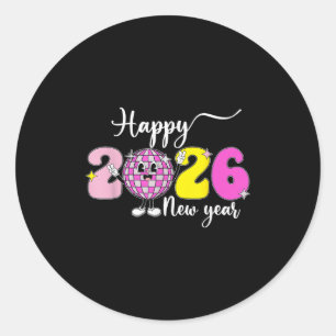 New Years Eve Hello 2026 Happy New Year 2026 Disco Classic Round Sticker
