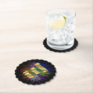 New Year's Eve Holiday Party Fireworks Paper Coaster
