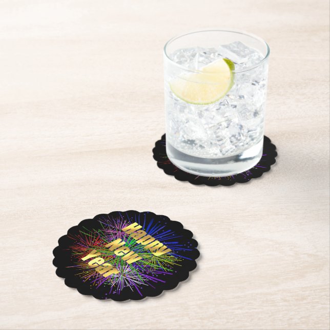 New Year's Eve Holiday Party Fireworks Paper Coaster (Insitu)