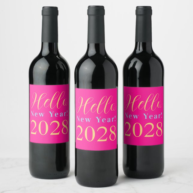 New Year's Eve Hot Pink Party Wine Label (Bottles)