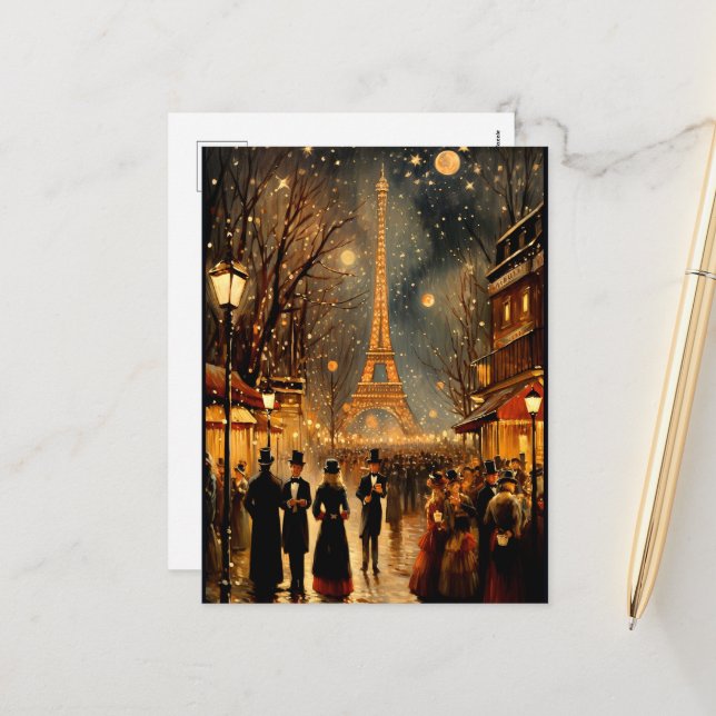New Year's Eve in Paris Holiday Postcard (Front/Back In Situ)