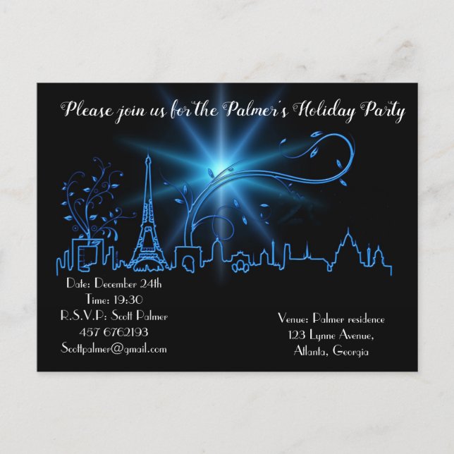 New Year's eve in Paris           Invitation Postcard (Front)