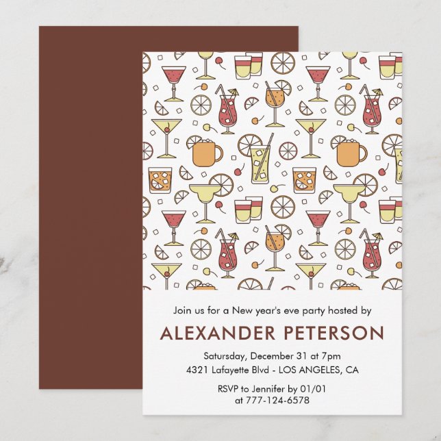 New year's eve invitation Cocktail Pattern  (Front/Back)