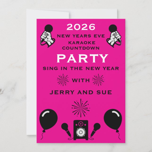 New Years Eve Karaoke Countdown Invitation (Front)