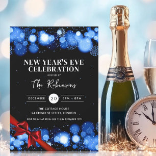 New Years Eve Navy Black Winter Wonder Red Bow Invitation