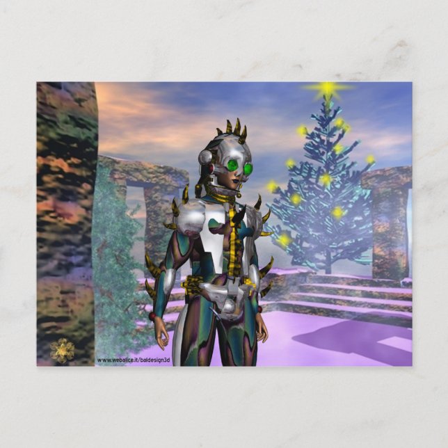 NEW YEAR'S EVE OF A CYBORG HOLIDAY POSTCARD (Front)