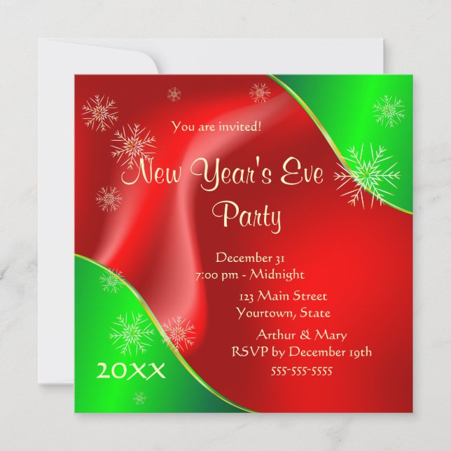 New Year's Eve Party 2020 on red and green Invitation (Front)