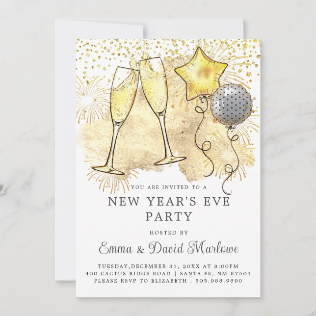 New Year's Eve Party 2024 Champagne Glitter Invitation (Front)