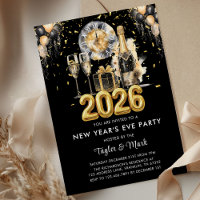 New Year's Eve Party Balck Gold Glitter Champagne
