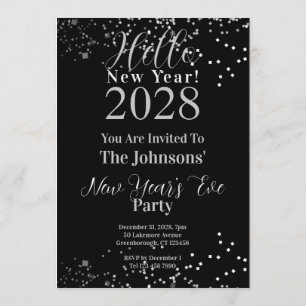 New Year's Eve Party Black and Silver Sparkle Invitation