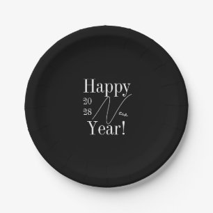 New Year's Eve Party Black and White Paper Plate