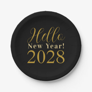 New Year's Eve Party Black Gold Chic Paper Plate