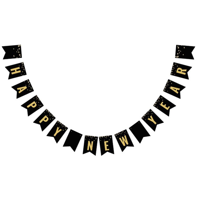 New Years Eve Party Black Gold Glitter Confetti Bunting (All)