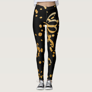 New Years Eve Party Black Gold Glitter Confetti Leggings