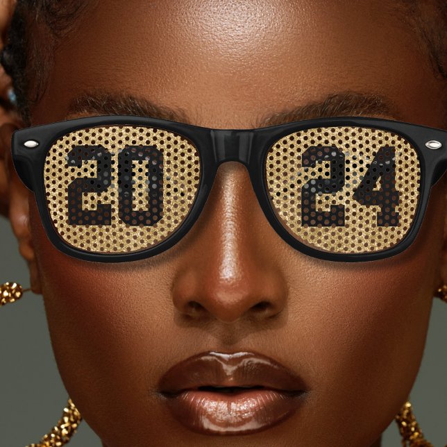 New Years Eve Party Black & Gold Glitter Retro Sunglasses (black and gold glitter new years eve party retro sunglasses)