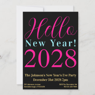 New Year's Eve Party Black Hot Pink Invitation