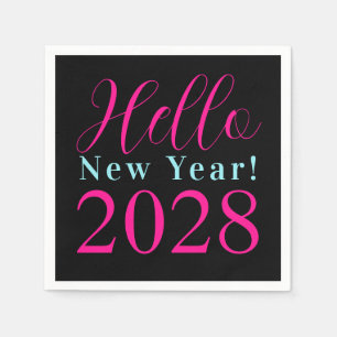 New Year's Eve Party Black Hot Pink Napkin