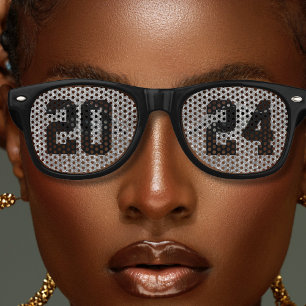 New Years Eve Party Black & Silver Glitter Retro Sunglasses