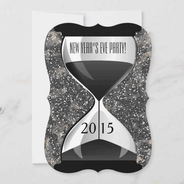 New Year's Eve Party Black Sparkles Hourglass Invitation (Front)