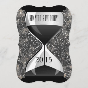 New Year's Eve Party Black Sparkles Hourglass Invitation