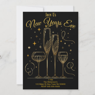 New Years Eve Party Champagne Glasses Invitation