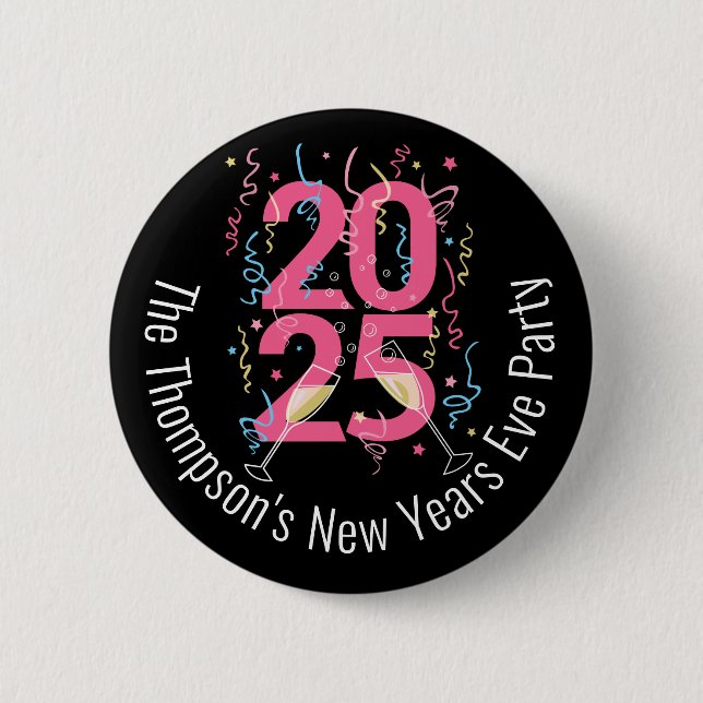 New Years Eve Party champagne streamers 2025 6 Cm Round Badge (Front)
