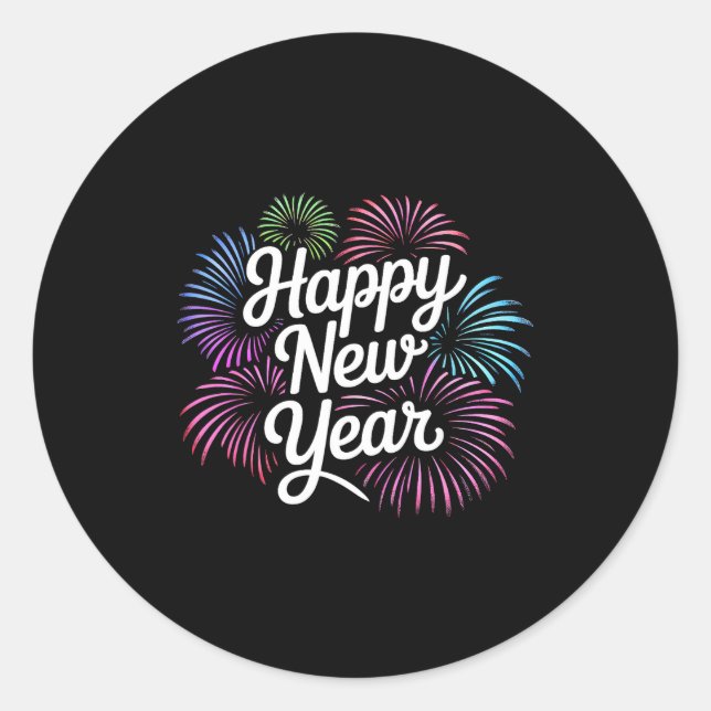 New Years Eve Party Countdown Fireworks Happy New  Classic Round Sticker (Front)