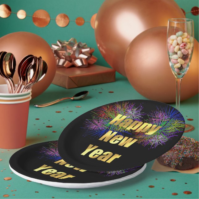 New Year's Eve Party Fireworks Paper Plate (Multi)
