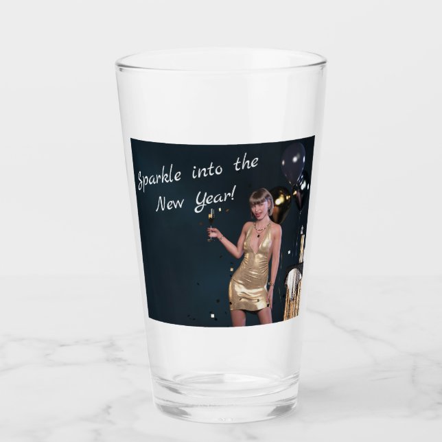 New Years Eve Party Girl in Sequined Dress Glass (Front)