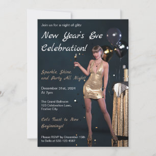 New Years Eve Party Girl in Sequined Dress Invitation