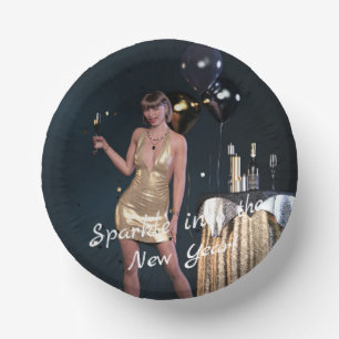New Years Eve Party Girl in Sequined Dress Paper Plate