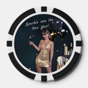 New Years Eve Party Girl in Sequined Dress Poker Chips