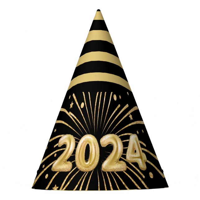 New Year's Eve Party Gold Black 2024 Party Hat (Front)