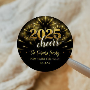 New Year's Eve Party Gold & Black Classic Round Sticker