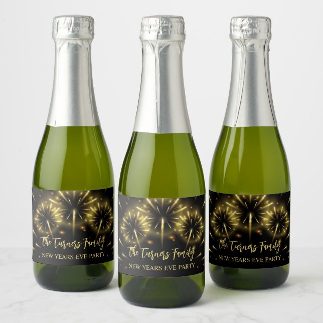New Year's Eve Party Gold & Black Sparkling Wine Label (Bottles)