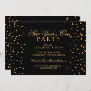 New Years Eve Party Gold Confetti Dots Invitation