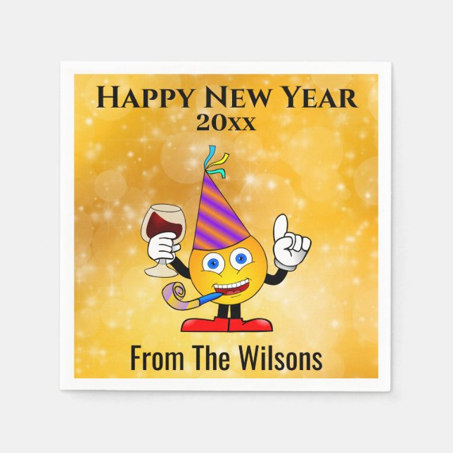 New Years Eve Party Gold Cute Happy Emoji Napkin (Front)