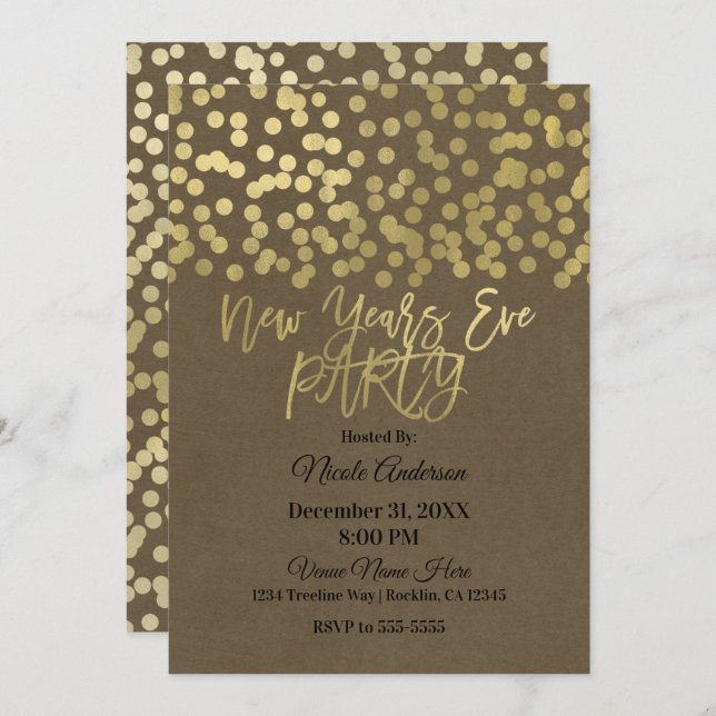 New Years Eve Party Gold Modern Chic Rustic Kraft Invitation (Front/Back)
