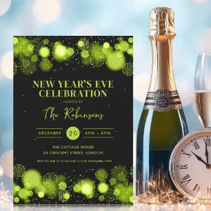 New Years Eve Party Green Black Winter Wonder Invitation
