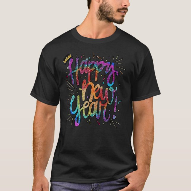 New Years Eve Party Happy New Year Tie Dye Festive T-Shirt (Front)