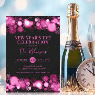 New Years Eve Party Hot Pink Black Winter Wonder Invitation