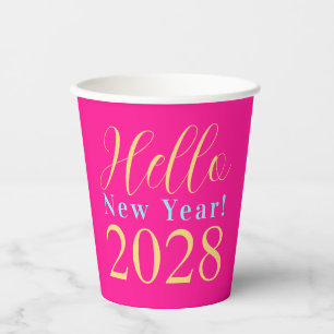 New Year's Eve Party Hot Pink Gold Party Paper Cups