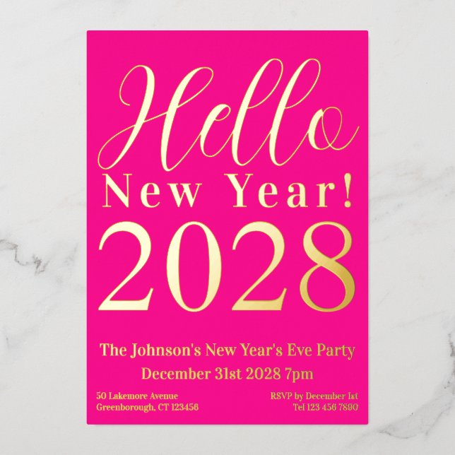 New Year's Eve Party Hot Pink Real Gold (Front)