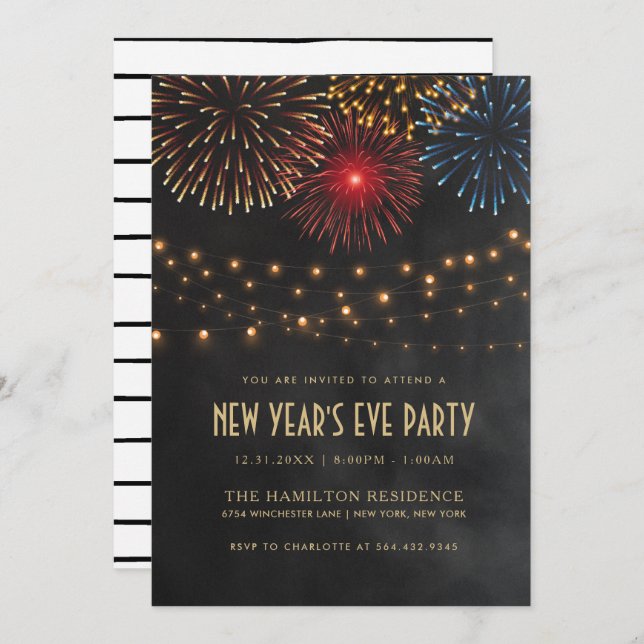 NEW YEAR'S EVE PARTY INVITATION | String Lights (Front/Back)