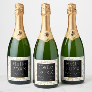 New Years Eve Party Modern Black Gold Chevron Sparkling Wine Label