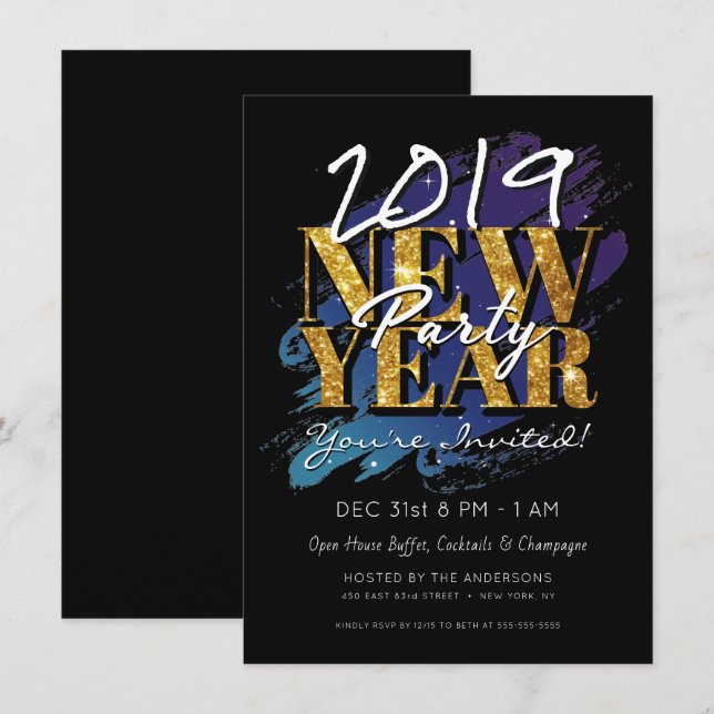 NEW YEAR'S EVE PARTY MODERN HIPSTER OPEN HOUSE INVITATION (Front/Back)