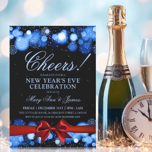 New Years Eve Party Navy Winter Wonder Red Bow Invitation