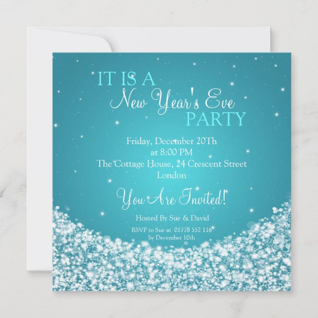 New Years Eve Party Night Sparkle Blue Invitation (Front)